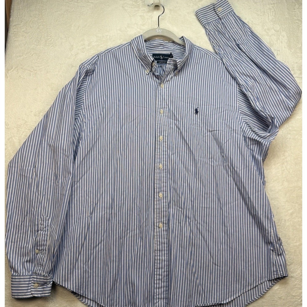 Ralph Lauren Classic Fit Button Down Shirt Blue Stripe Oxford XXL